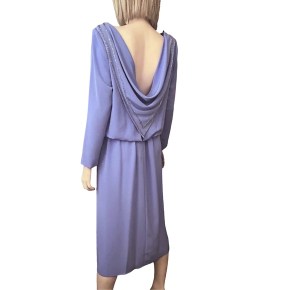 Evina Ruth Ullmann Dress Cowl back Lavender Beaded Vintage 80s Union Label ILGWU - Picture 5 of 16